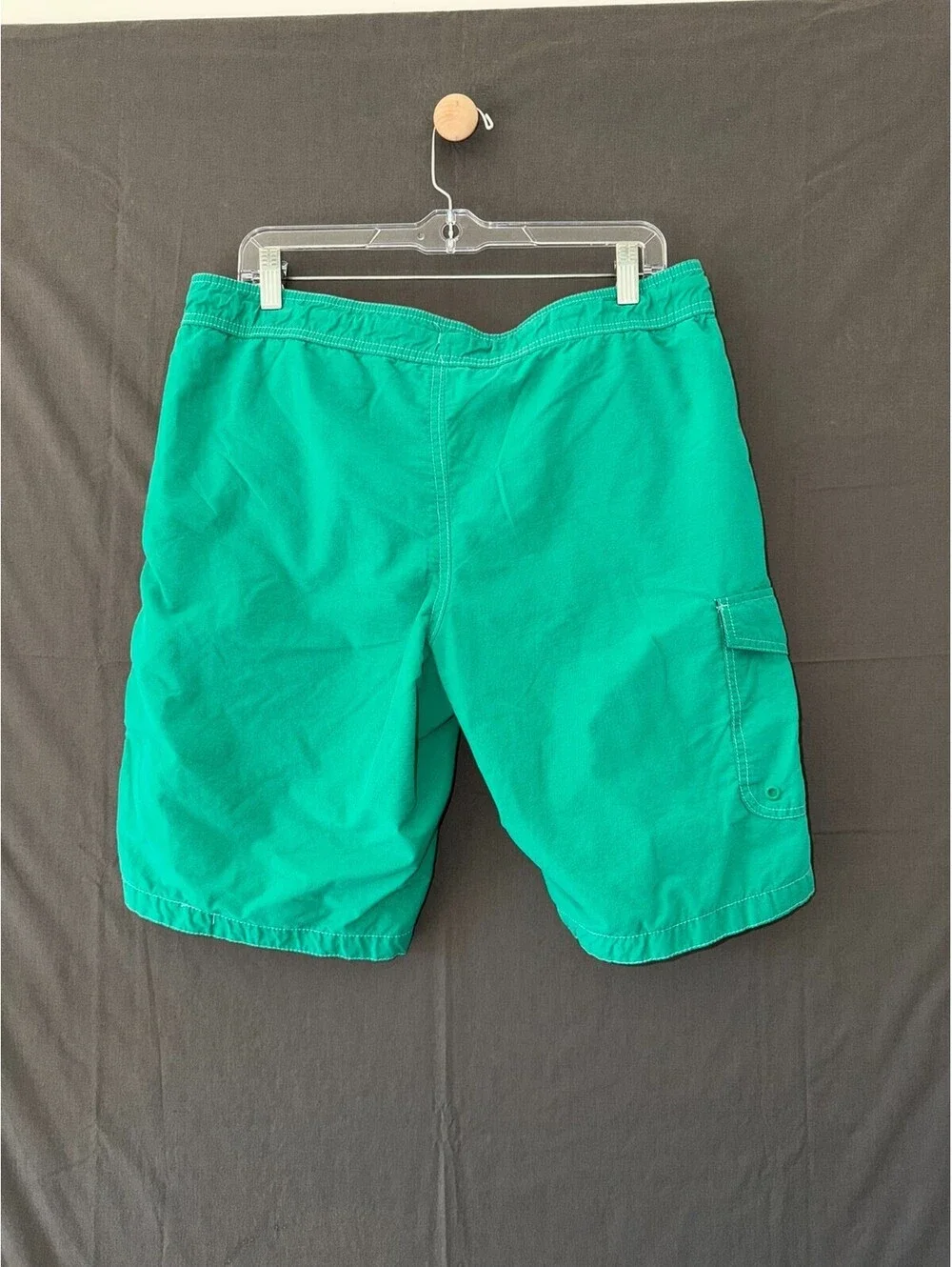 St Johns Bay Swim Trunks Mens Small Green Board Shorts Cargo Pocket Mesh Lining